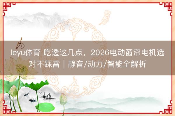 leyu体育 吃透这几点，2026电动窗帘电机选对不踩雷｜静音/动力/智能全解析