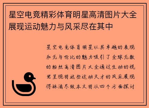 星空电竞精彩体育明星高清图片大全展现运动魅力与风采尽在其中